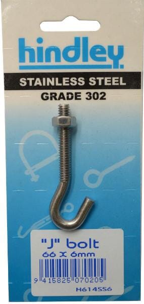 Hindley J Bolt Stainless Steel 6mm x 66mm Carded