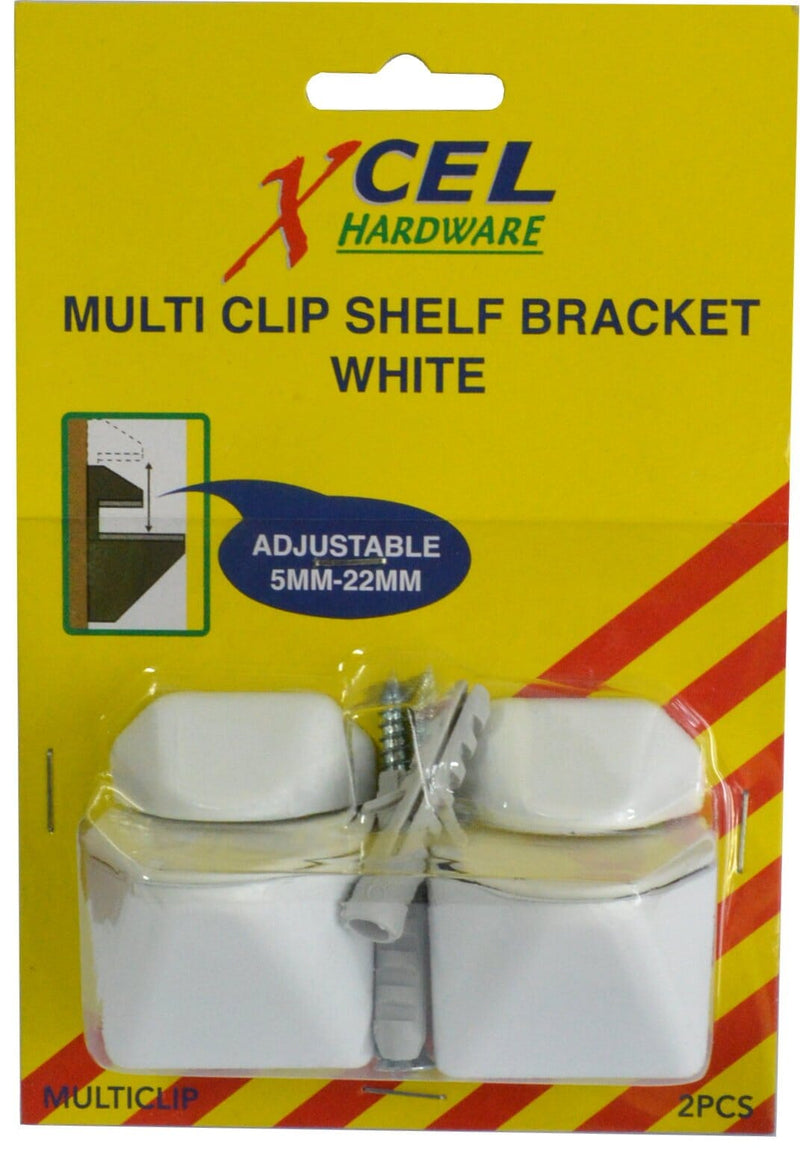 Xcel Multi-Clip Shelf Brackets - Adjustable White 5mm-22mm Carded