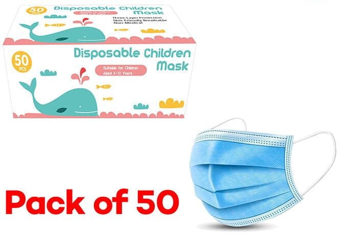 Redback Face Masks 3 Layer Disposable Blue  Pack Of 50 Kids Size