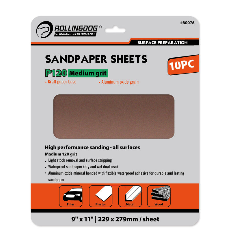 Rolling Dog Sandpaper 230mm x 280mm Sheets 10pce 120grit