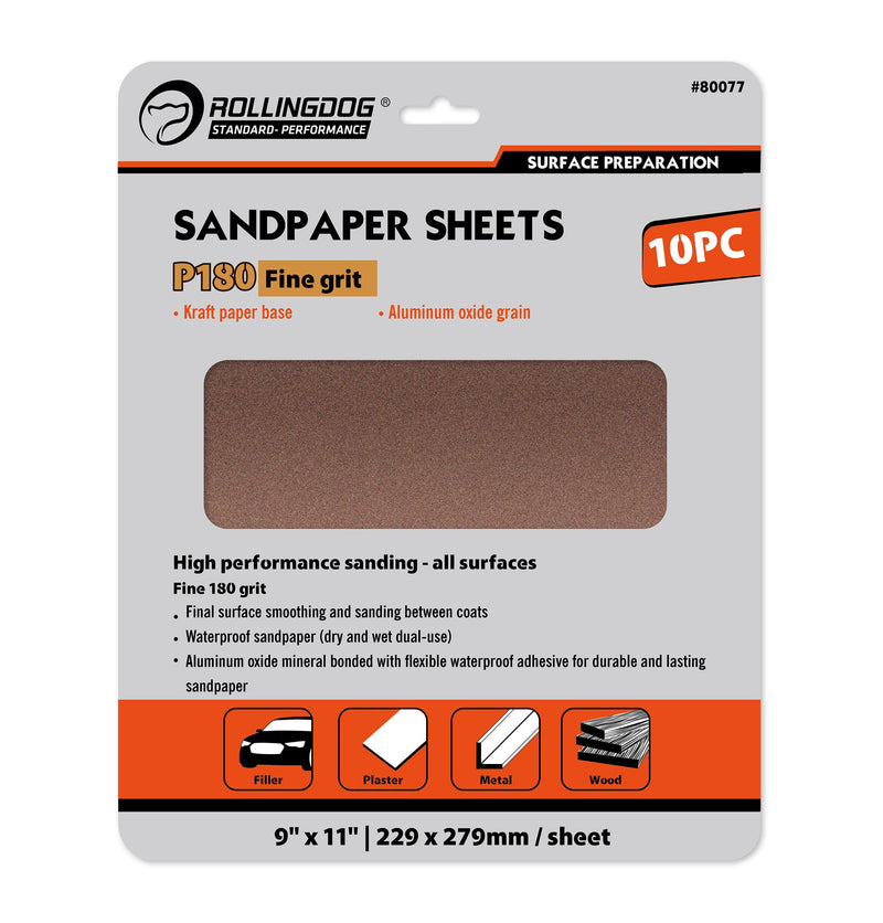 Rolling Dog Sandpaper 230mm x 280mm Sheets 10pce 180grit