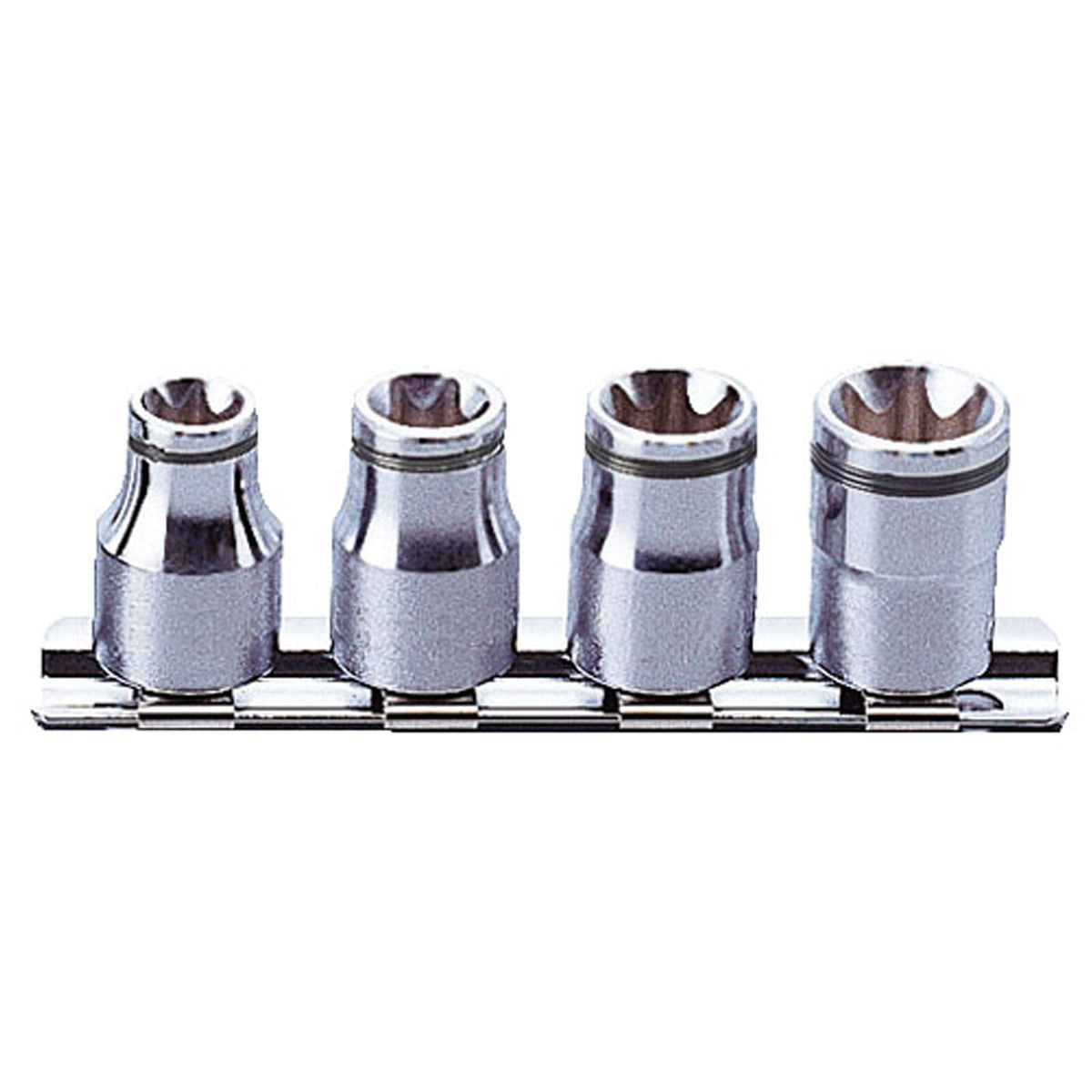 Koken 3/8" Dr Nut Grip Torx Socket Set On Rail - 4pc E10-E20