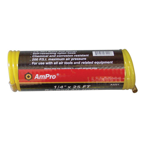 AmPro A3221 Recoil Air Hose 1/4" x Yellow 25ft